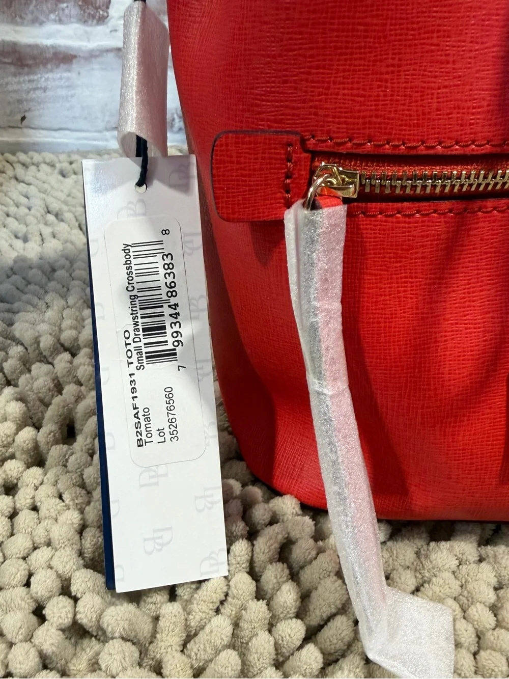 Dooney & Bourke Red Saffiano Leather Drawstring Crossbody Bucket Bag MWT